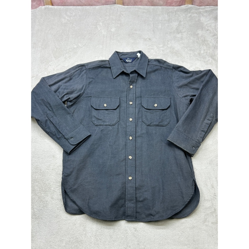 Vintage Woolrich‎ Chamois Shirt Mens L Charcoal Grey Heavy Cotton Workwear USA